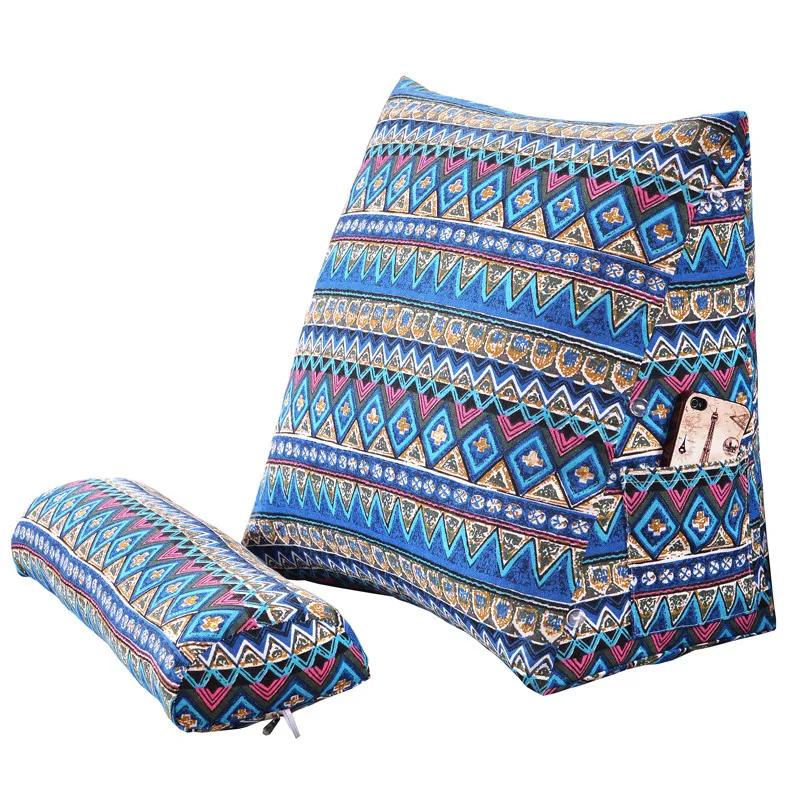 2025 новая хлопково-льняная набивная треугольная подушка цилиндрическая подушка-сердечник треугольная спинка треугольная декоративная подушка средняя 45x22x50cm 1pcs