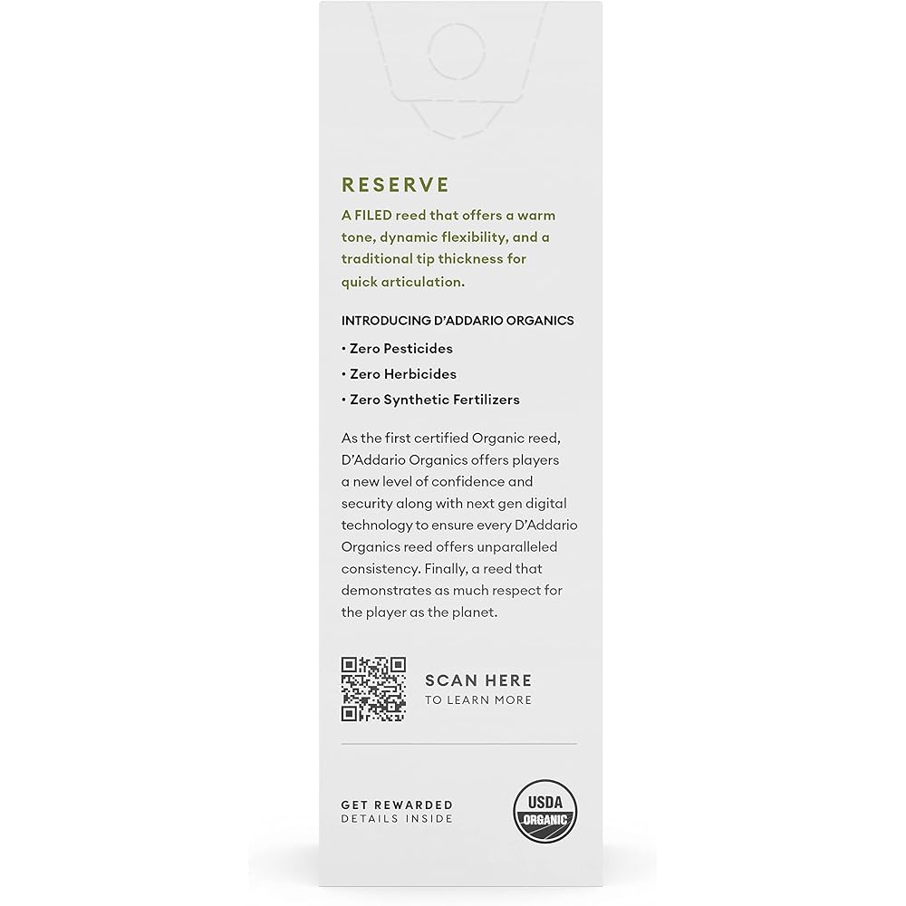 D'Addario WoodWinds Daddario Reed Tenor Saxophone USDA Organic Certified RESERVE ODKR0535 [Hardne...