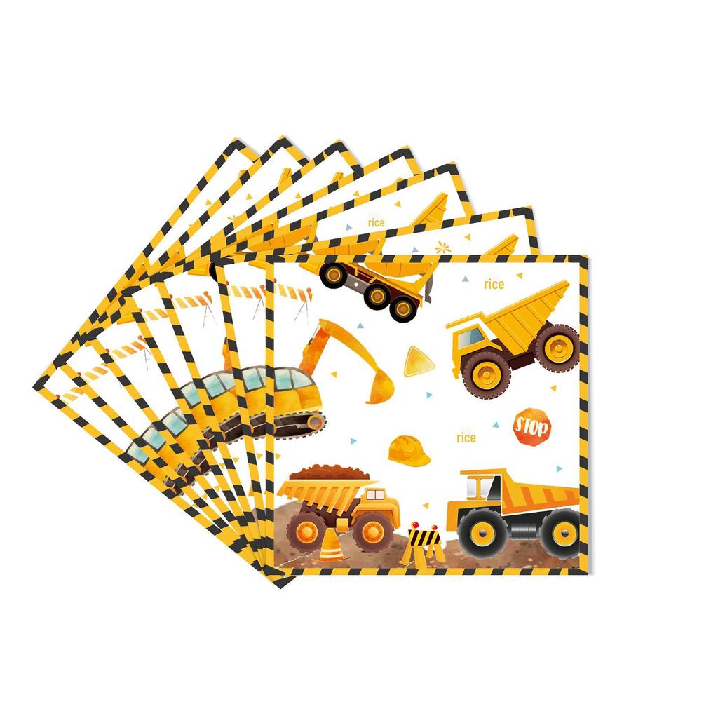 Children's Birthday Construction Theme Tableware Set: Excavator Plates, Cups, Napkins, and Banner