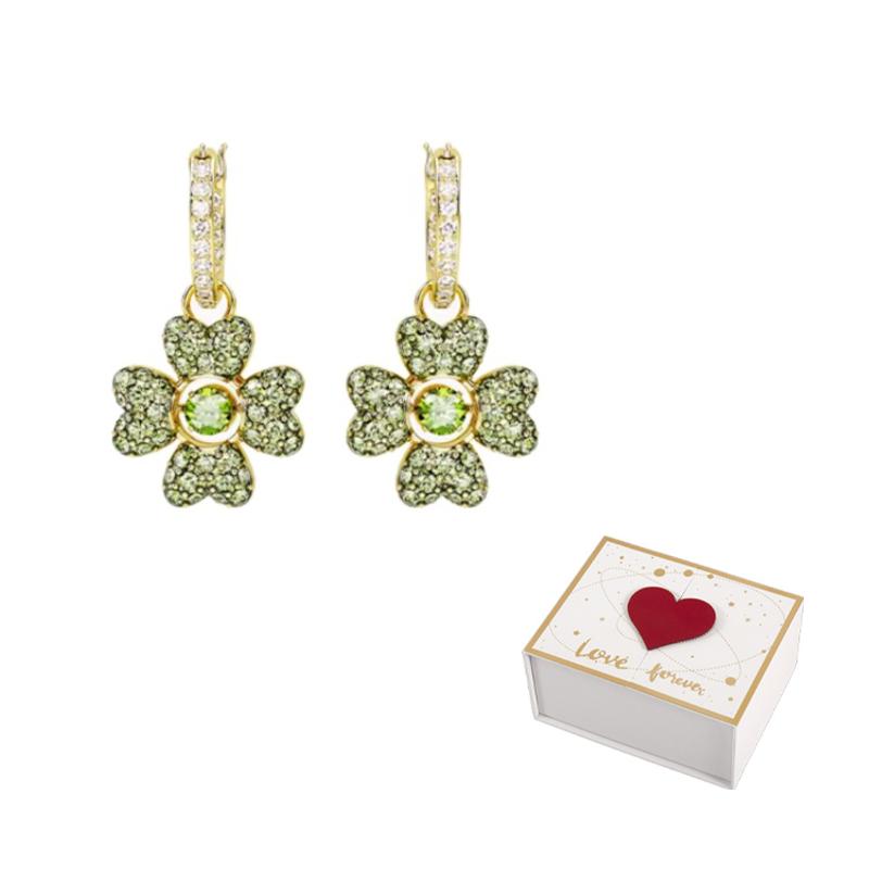 Swarovski Gold Plated Earrings Womens Green F-white gift box зелёный