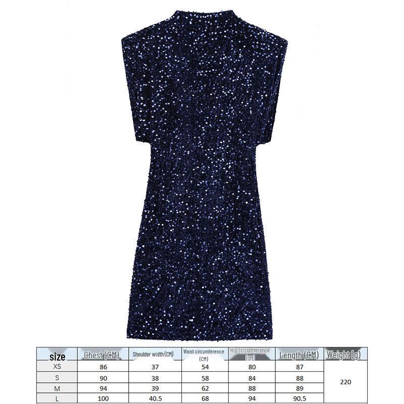 European Style 2026 Women's Sequined Evening Gown - Elegant, Padded Shoulders, Slim Fit, Sexy Beaded Design.