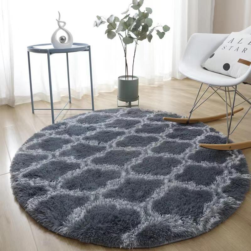 

Amazon Круглый шелковый шерстяной ковер Nordic Tie-Dye Plush Non-Slip Mat Simple Living Room Carpet Спальня Подкроватный коврик 800MMx800MM