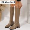 Winter Women Knee High Boots Cosy Soft Leather Thick Heel Shoes Female Vintage Slim Long Booties Zapatos De Muje