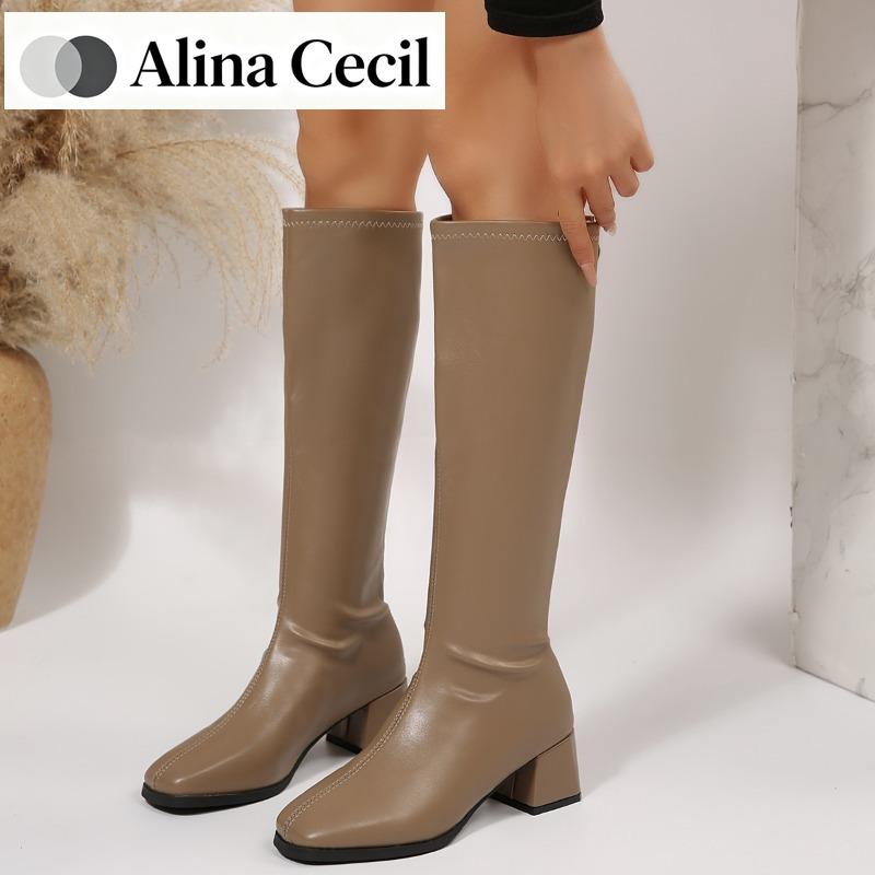 Winter Women Knee High Boots Cosy Soft Leather Thick Heel Shoes Female Vintage Slim Long Booties Zapatos De Muje