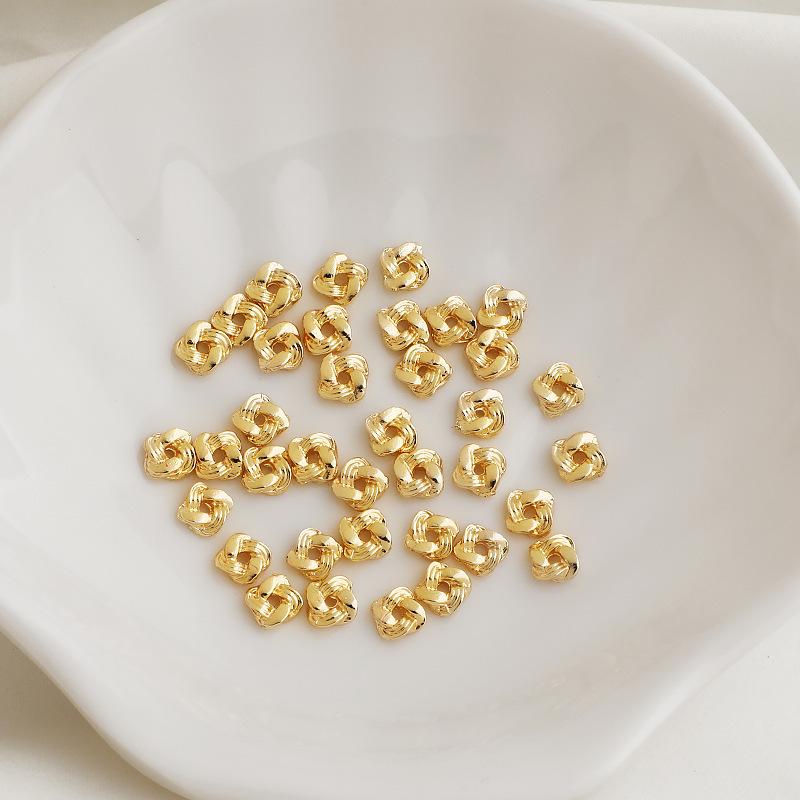 14K Gold-Plated DIY Bracelet Jewelry with Twisted Square Braided Spacers, Round Flower, and Gear Beads.