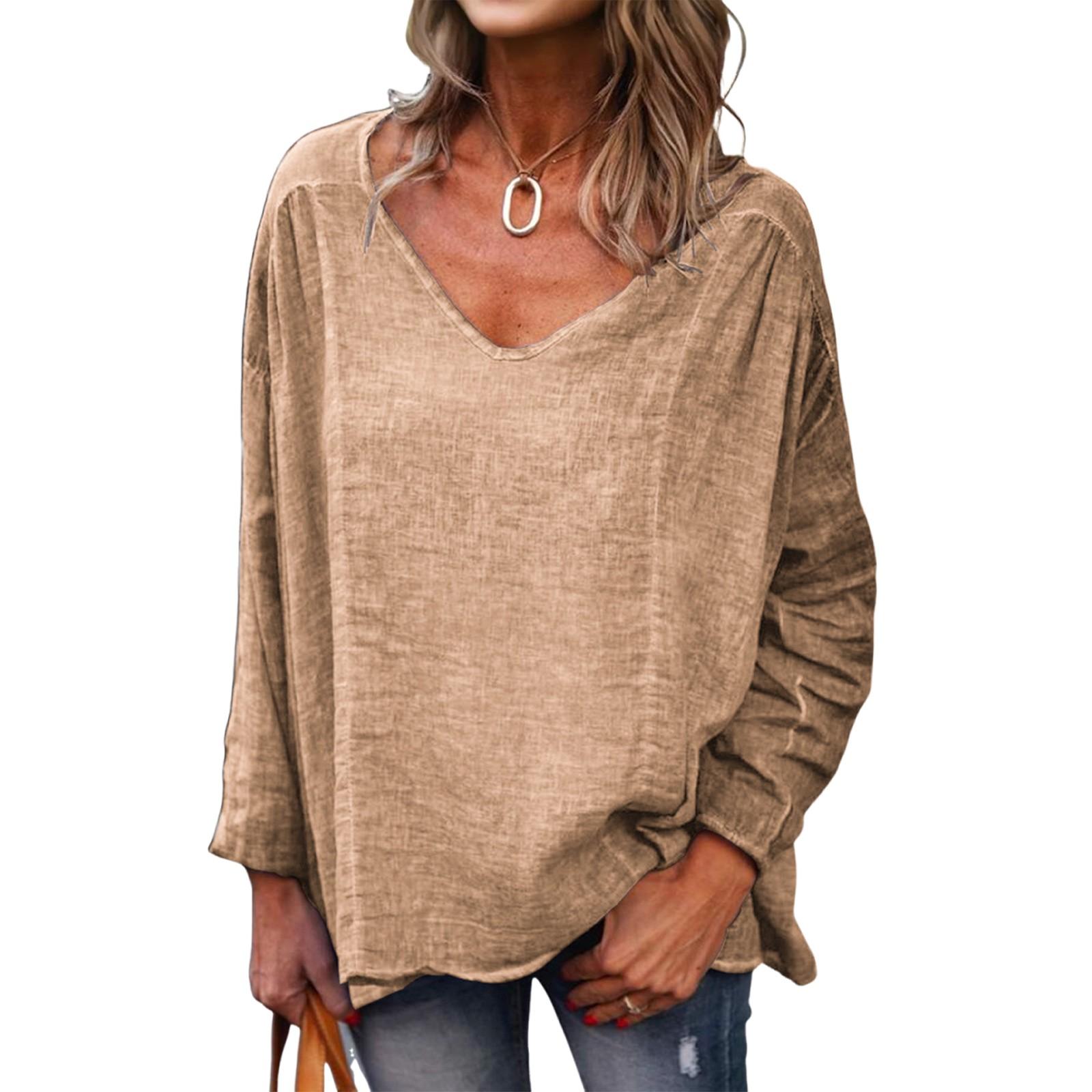 

Women s Fashion Casual V-neck Long Sleeve Loose Jumper T-shirt XL жовтий