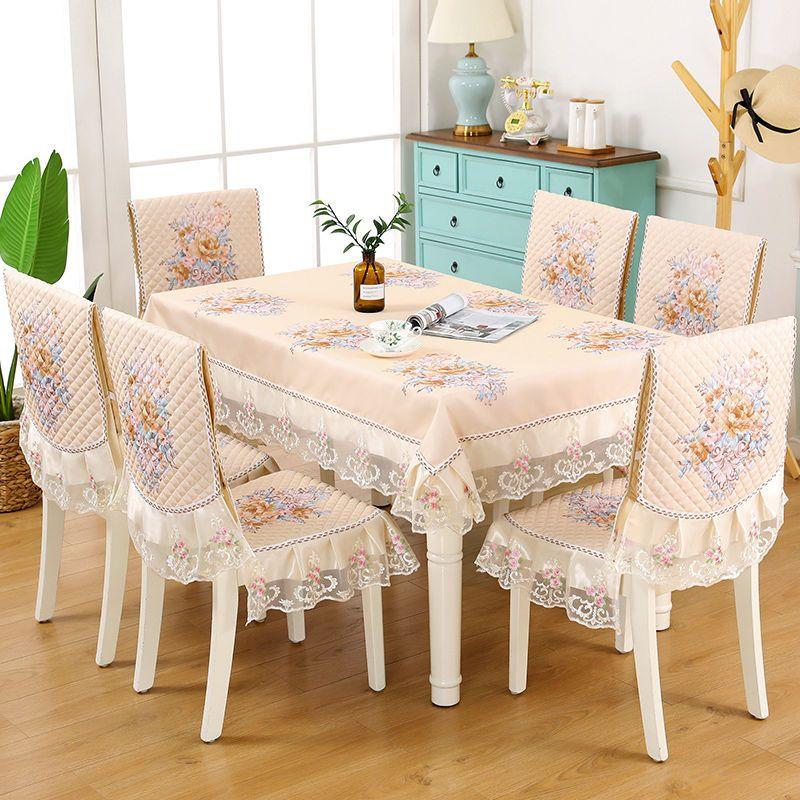 Chinese Style Chair Cover Dining Table Cloth Thick Anti Slip Chair Cushion with Lace Skirt Simple Printed Tablecloth Home Decor