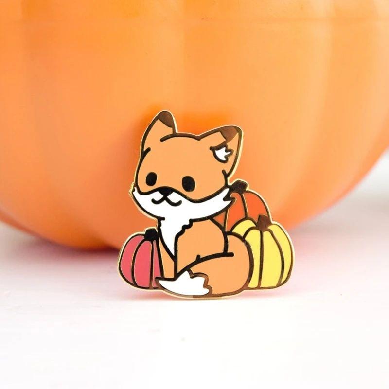 

Эмалированная булавка с тыквой в виде лисы Осень, Тыква, Лес, Мило, Осень, Листья, Каваи, Оранжевый, Красный, Отворот, Рюкзак