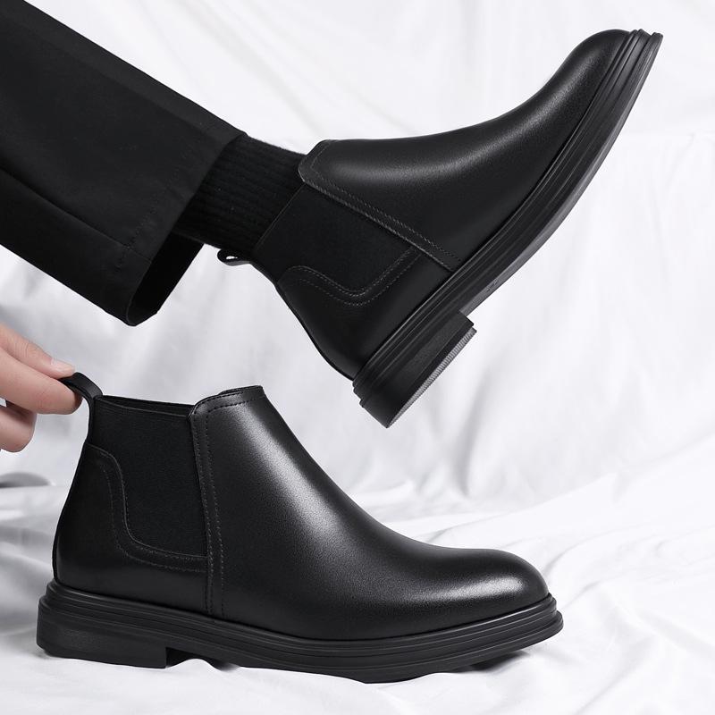 Autumn and winter Chelsea leather boots men's high-top leather shoes men's sleeve pointed Martin boots business casual short boots S08