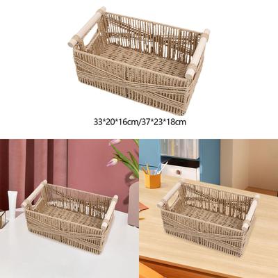 Countertop Storage Bin for Toilet Paper with Wooden Handle, Organizer for Fruits And Cosmetics