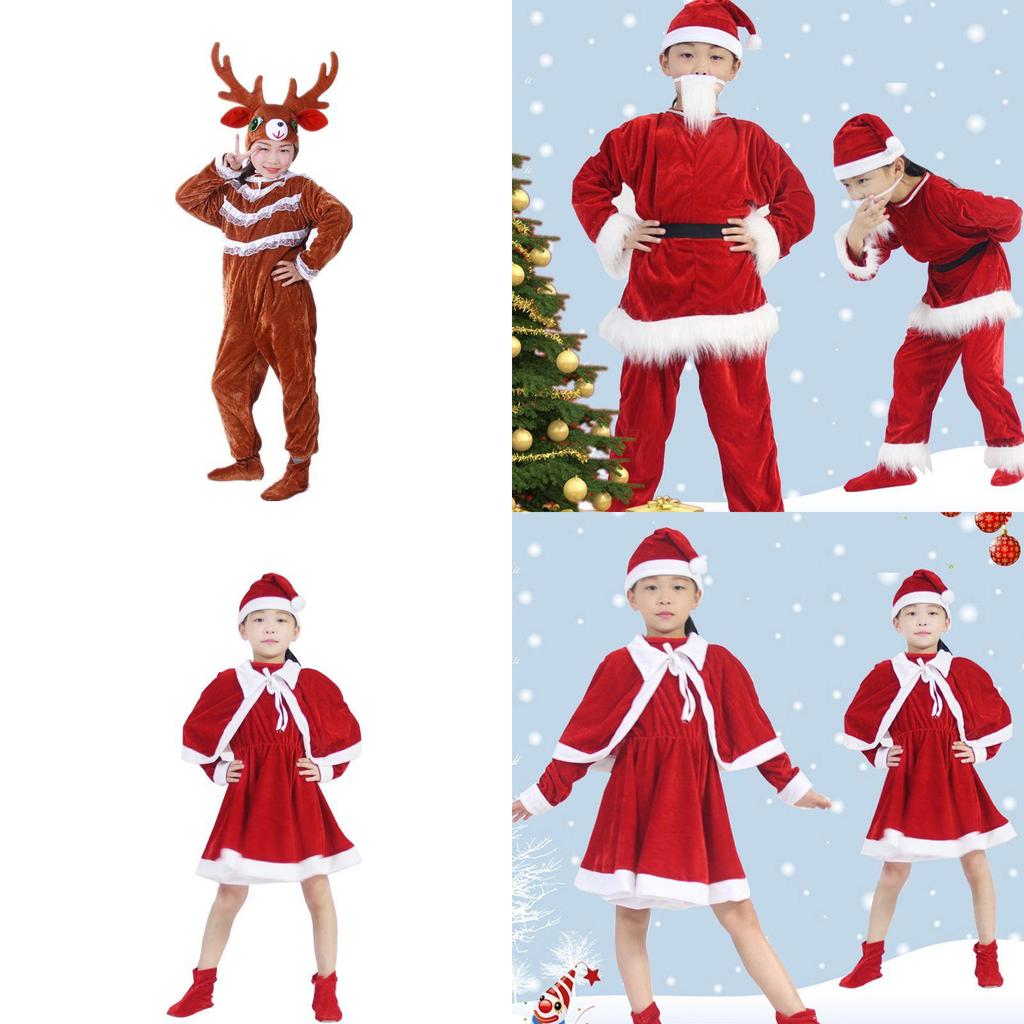 Stunning Kids Girls Christmas Velvet Cosplay Costume W/elk Outfits