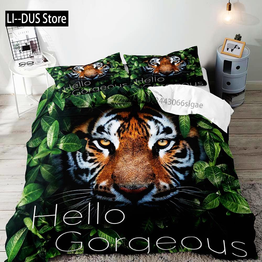 3PCS Lion King & Queen Bedding Set African Safari Animal Black Bedding Comforter Cover Bedroom Decor for Couples Full Size