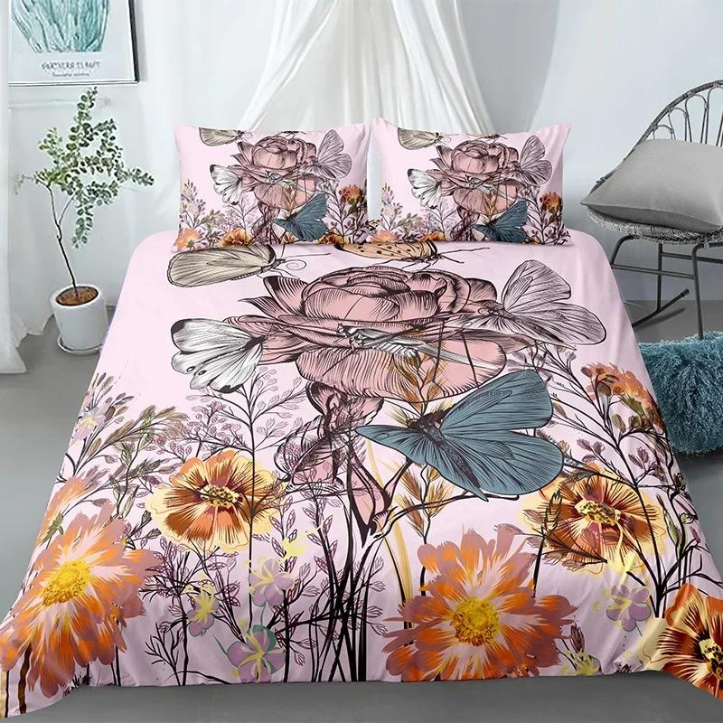 Butterfly Bedding SetButterfly Duvet Cover Set Queen SizeBlue Red Butterflies Printed Comforter Cover Set For Girls Kids Teens