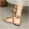 Fashion Womens Soft Leather Studded Sandals Non-Slip Flat Heel European and American Style Belt Buckle Versatile Sandals