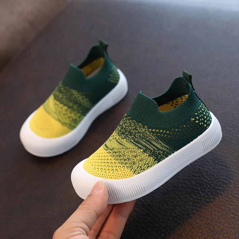 

Comfortable Knitted Vamp Sneakers for Boys Kids Stylish Mix Color Breathable Children Casual Shoes Girl School tenis Shoe G05305 20 зелений
