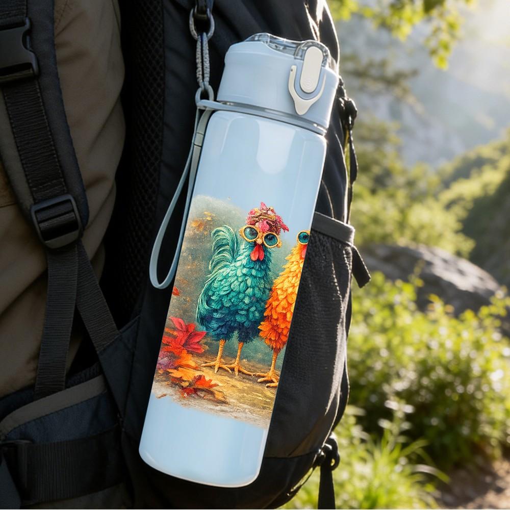 1PC Colorful Rooster Chicken Farm Print 750ml Color Plastic Sports Water Bottle Leakproof Flip Straw Lid Suitable for Sports Office Home Use