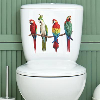 Fun-m111 Wandaufkleber, Motiv: Cartoon-Papagei, Familie, Toilette mit Badezimmer, Badezimmerverschönerung