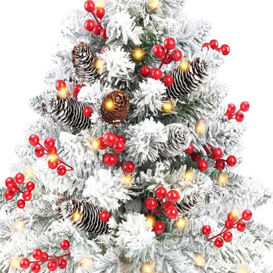 23 Inch Lighted Artificial Christmas Urn Filler Pre-lit Xmas Pine Tree with Cones Red Berries Tripod Stake And LED Light Outdoor Porch Planter Filler