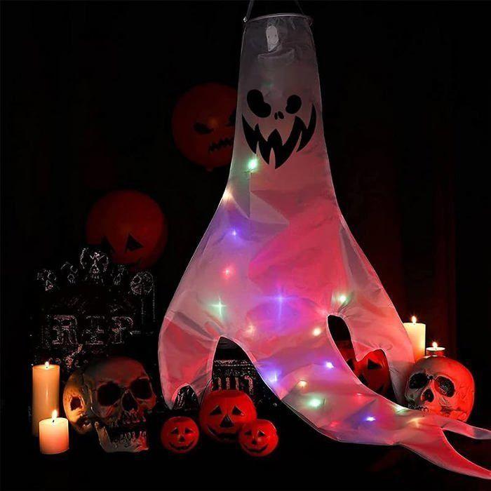 Décoration d'Halloween extérieure - AIMOONSA - Lot de 3 - Fantômes lumineux suspendus - LED bleu-violet & jaune chaud - 120 cm