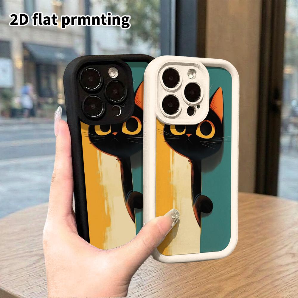 Phone Case: 2D flat, fits iPhone 18 17 16 15 14 13 Pro, hide-and-seek little black cat, perfect Christmas and Halloween holiday gift