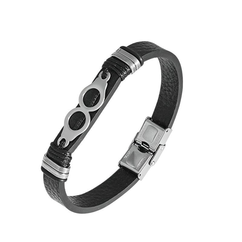 OPK Men's Trendy Leather Bracelet with Stainless Steel Infinity Design