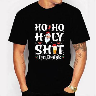 Ho Ho Heilige Scheiße Ich bin betrunken Bier-Print Herren T-Shirts Baumwoll-T-Shirt Weihnachten Weihnachtsmannmütze Grafik-T-Shirt Übergroß Herren Damen T-Shirt