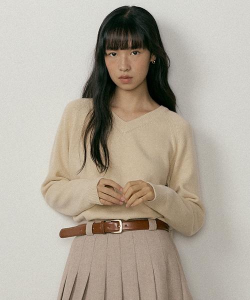Lingseoul Lambswool V-Neck Knit-Yellowbeige