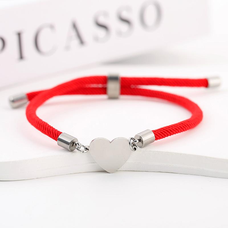15mm Heart-Shaped Adjustable Stainless Steel Multi-Color Milan Rope Bracelet with Blank UV Laser Printing Surface