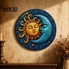 Modern Boho Wall Ornament Sun And Moon Art, 8Inch Round Metal Sign, Vintage Hanging Decoration for Home Living Room Bedroom Entrance Decor Retro Art