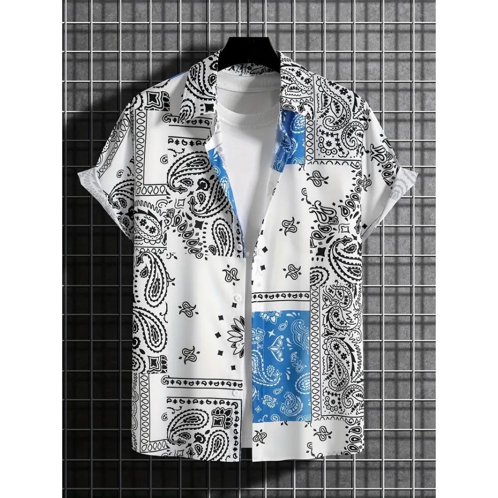 Palmshadow Cuban Camisa Men's Clothing Simple Hawaiian Print Poplin Shirt Business Holiday Everyday Outdoor Short Sleeve Shirt