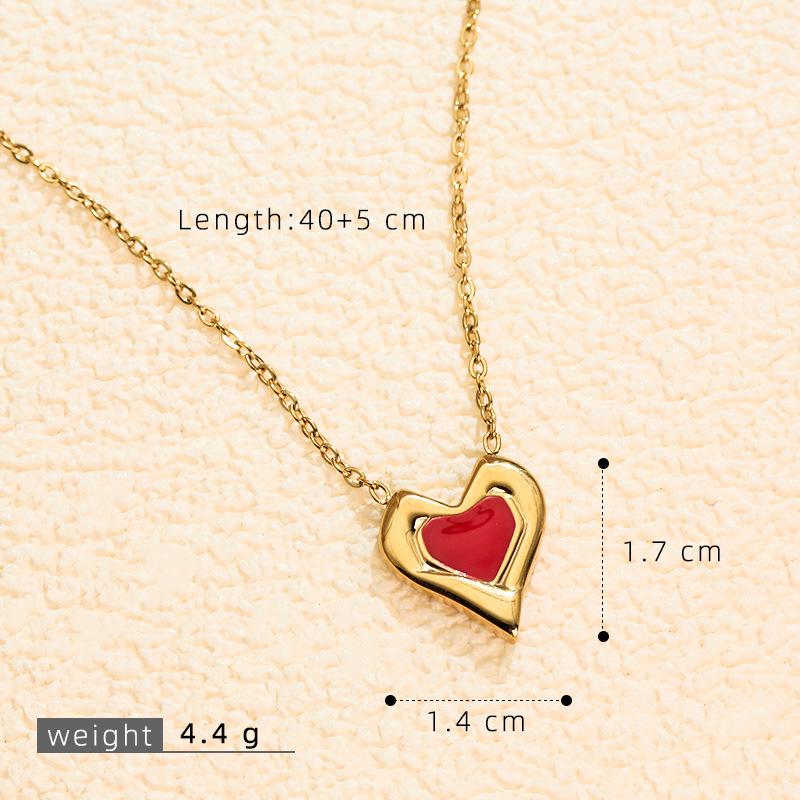 European & Korean Style Heart Clavicle Chain - Stainless Steel Peach Heart Pendant Necklace
