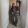 2025 Fall Womens Casual Tracksuit Long Sleeve Crew Neck Sweatshirt Wide Leg Pants Set