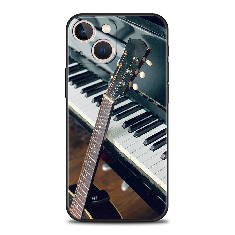 Music Instrument Guitar Piano Luxury Phone Case For iPhone 11 14 15 Pro MAX 12 13 Mini 7 8 Plus X XR XS SE Silicone Cover Funda