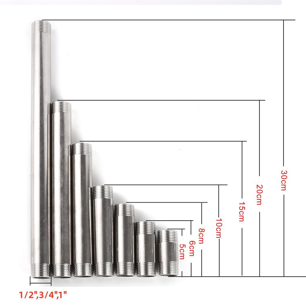 Stainless Steel 1/2" 3/4" 1" Male Thread Pipe Connector Female Thread End Cap 5-30cm Shower Rod Extension Tube Watering Fittings