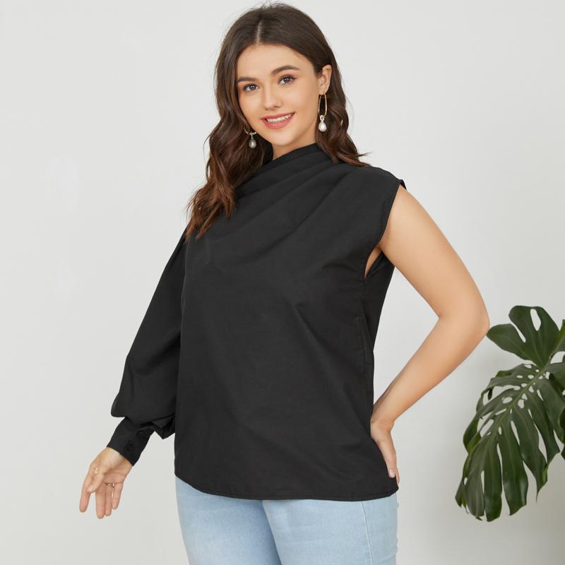 

Женский летний однотонный свободный топ с фонариком на одно плечо и длинным рукавом