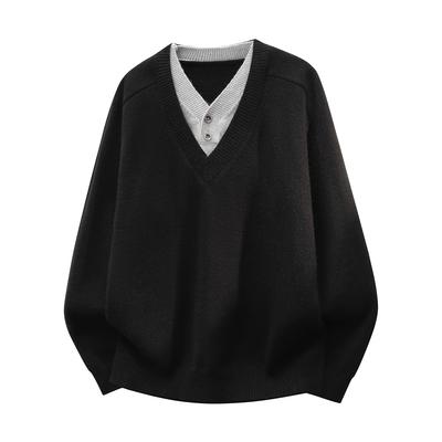 V-neck Knitted Sweater Men's Casual All-match Loose Thick Knitted Sweater Top