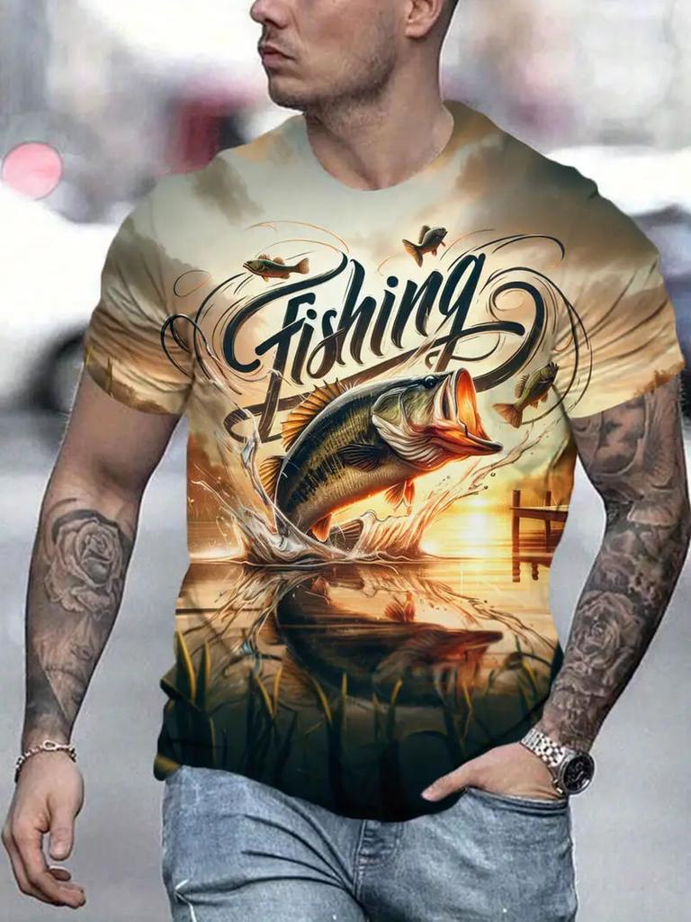 Fashion 3D Carp Fishing Men T-Shirt Fashion O-Neck Short-Sleeve Oversized T-Shirt Funny Tee Summer Streetwear Men Clothing Tops