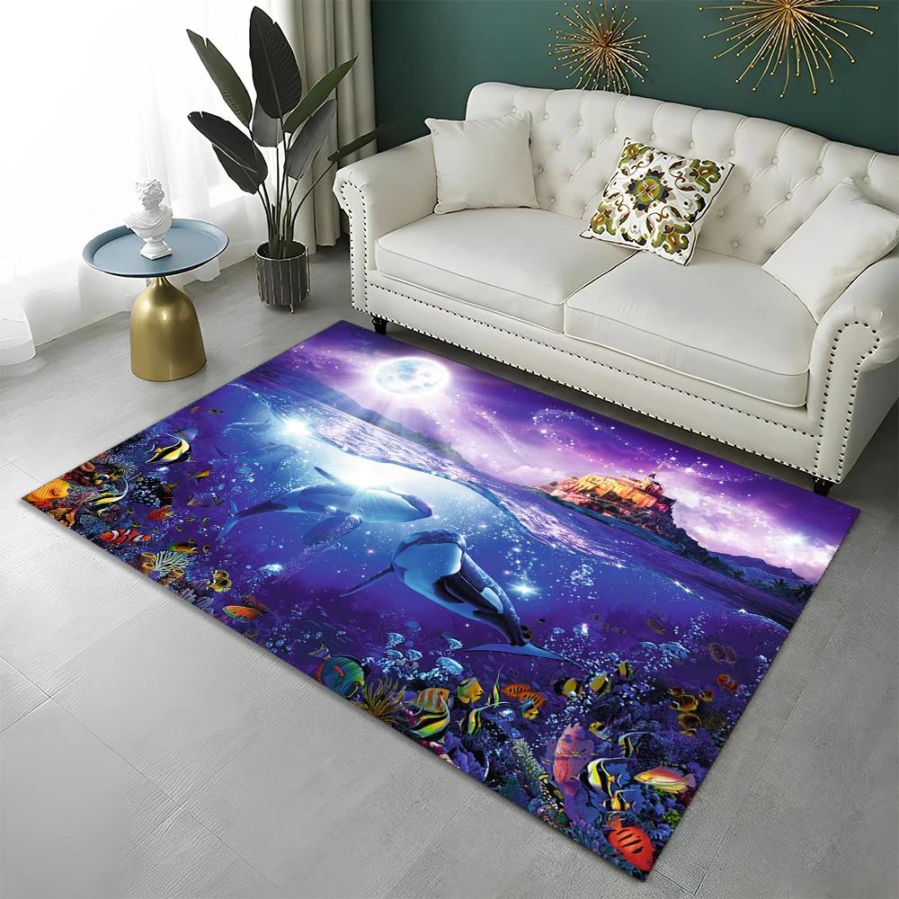 3D Underwater World Fish Carpet Ocean Animal Area Rug For Living Room Bathroom Decor Seabed Landscape Floor Mat Non-Slip Doormat