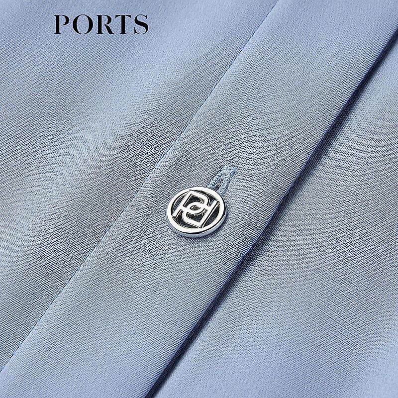 PORTS Women's Polo Neck Pure Color Silk Blend Shirt