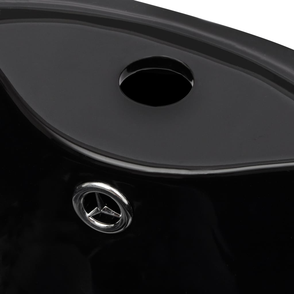 Vidaxl Round Washbasin with Overflow and Tap Hole, Black