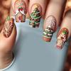 24pcs Christmas Nail Art Set with Chocolate House and Snowflake Patterns Press On Nail Stick On Nail for Festive Looks