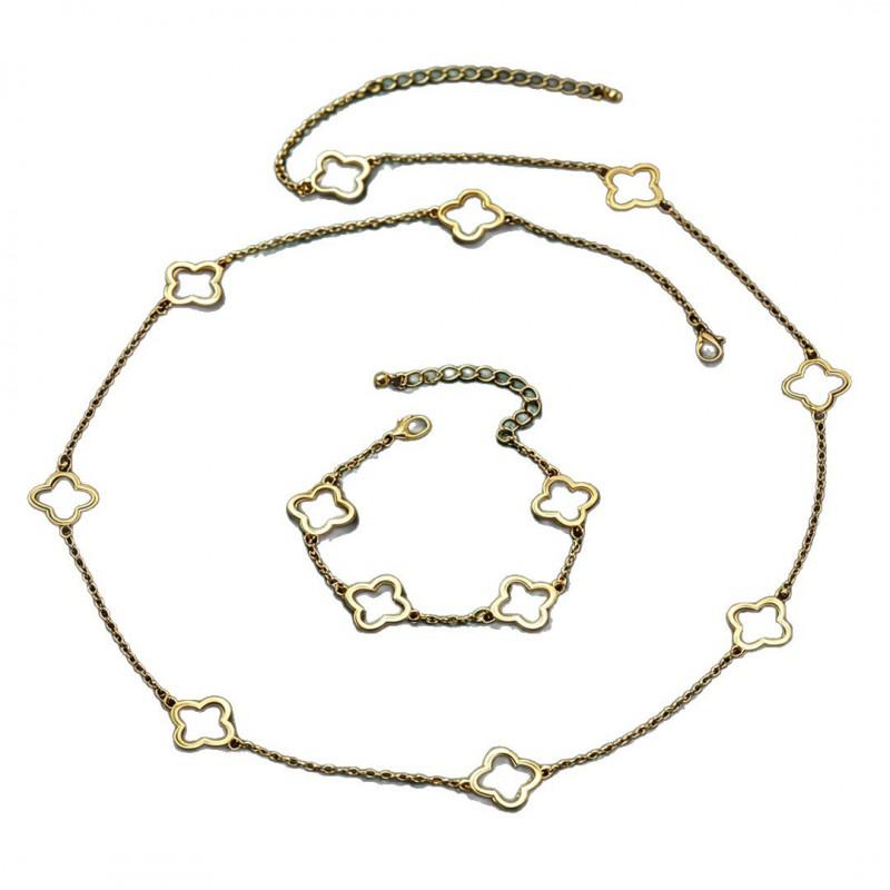 Fashion Clover Necklace Bracelet Set Women Minimalist Lucky Jewelry