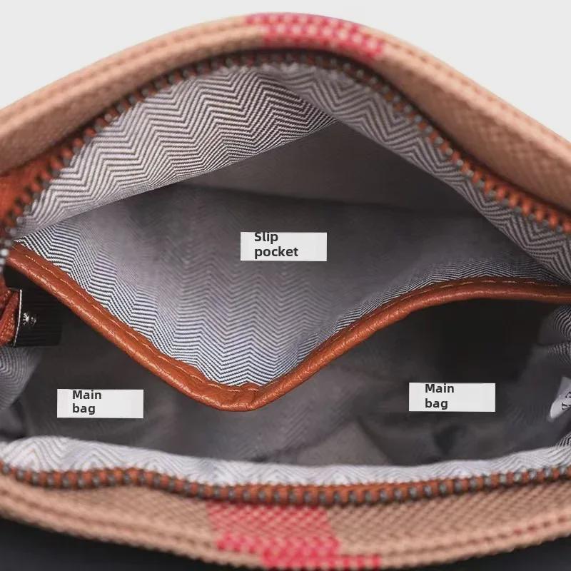 Light Luxury Leather Women's Mini Shoulder Bag - Stylish Plaid Design, Lightweight, Versatile Crossbody Handbag.