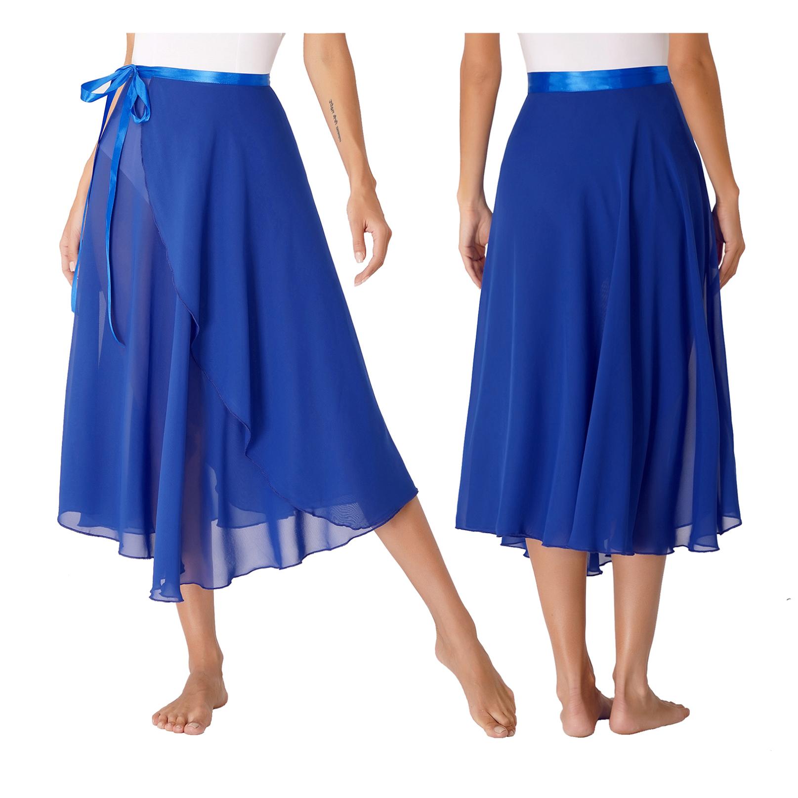 

Жіноча шифонова спідниця Балетна спідниця з запахом Латиноамериканські танці Довга максі спідниця Одяг для гімнастики Спортивні танці One Size королівський синій колір