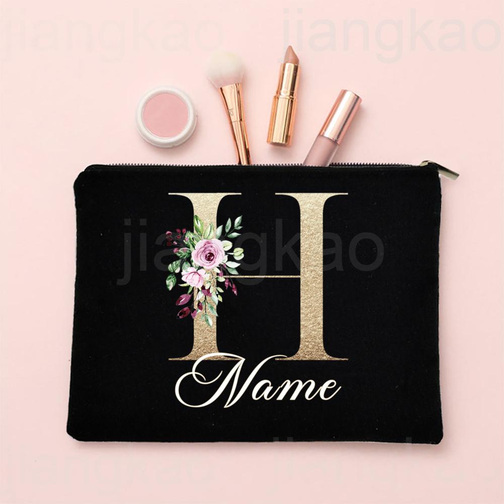 Personalised Letter with Name Makeup Bag Bridal Cosmetic Case Canvas Monogram Toiletry Bags Birthday Wedding Bridesmaid Gifts
