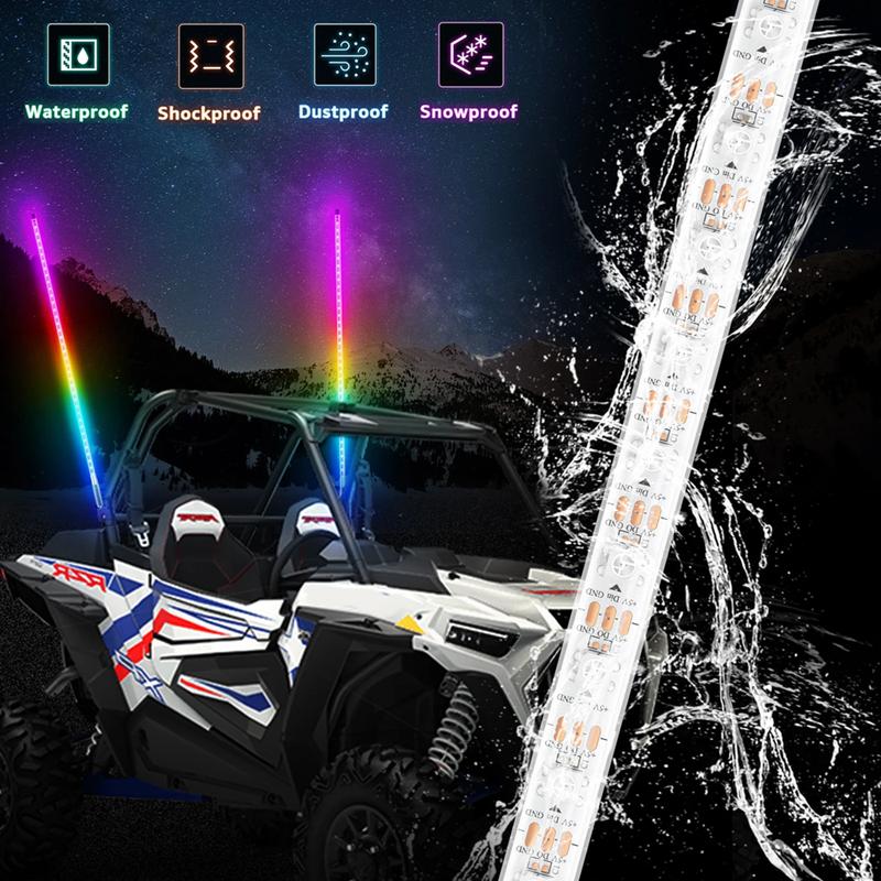 2PCS 1.8FT LED Whip Light Universal RGB LED Flagpole Lamp Colorful Antenna Driving Decorative Light For Car SUV ATV UTV RZR 12V