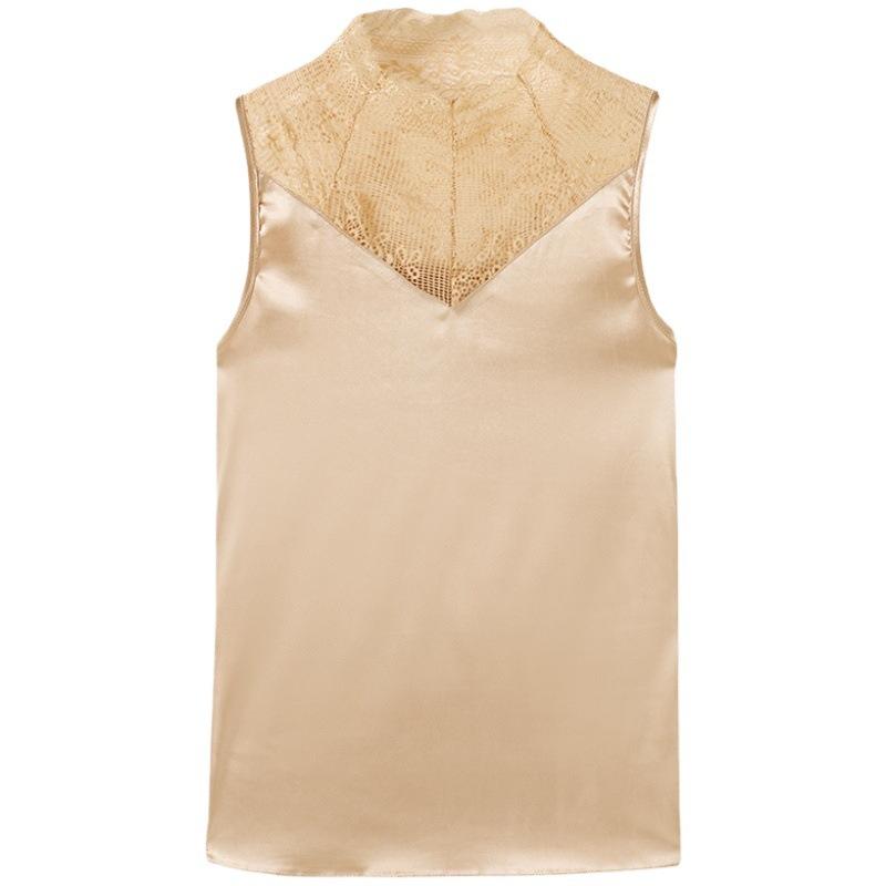 Frühlings- und Sommer-Halbhoher Kragen Mutter-Basisshirt für Damen mit Slim Fit und stilvollem ärmellosem Innen-Eisseiden-Top Seidenweste