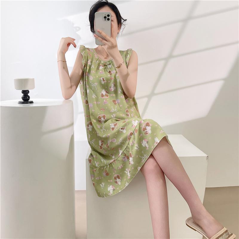 1011 Korean version of princess style dress cute loose artificial cotton loungewear cotton and silk nightdress women's summer thin