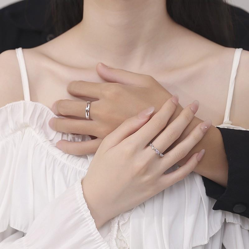 Couple Star Ring Open Band Sweet Niche High Sense Pink Zircon Jewelry