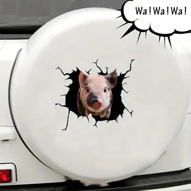 Creative Funny Piggy Stickers, Animal Crack Car Stickers, 3D Cute Car Pet Stickers, Waterproof Car Window Stickers